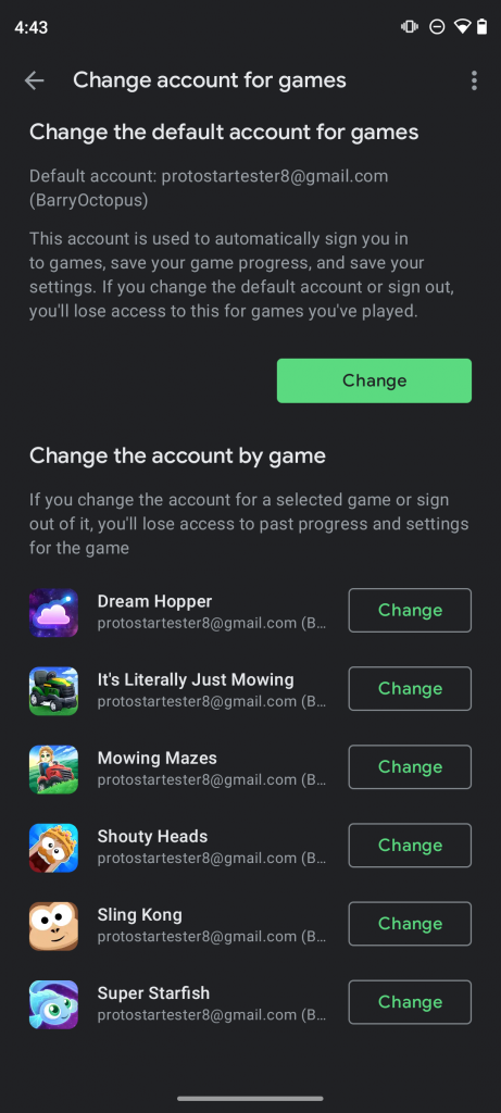Change Account For Games