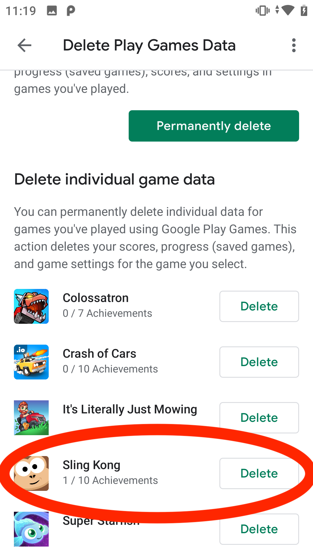 Sling Kong - Reset Google Play Games Data. - Protostar Games